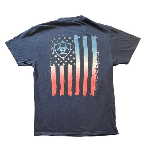 Ariat T-Shirt Mens Size Small Navy Blue American Flag Graphic Tee